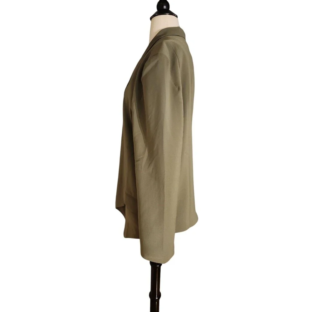 Quince Open Front Blazer Womens L Stretch Crepe Olive Office Career Shark Hem - Picture 3 of 11